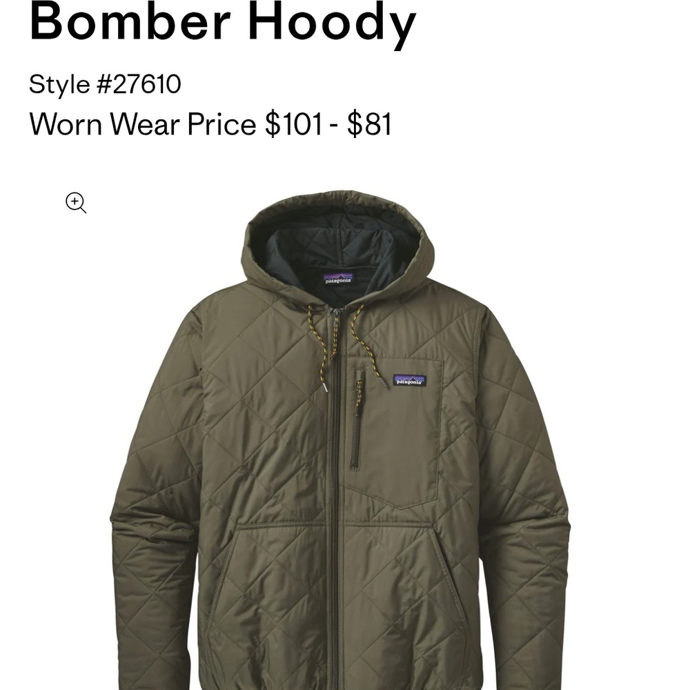 Patagonia Jacket mens Medium Diamond Quilted Bomber Hoody Full Zip Green Outdoor